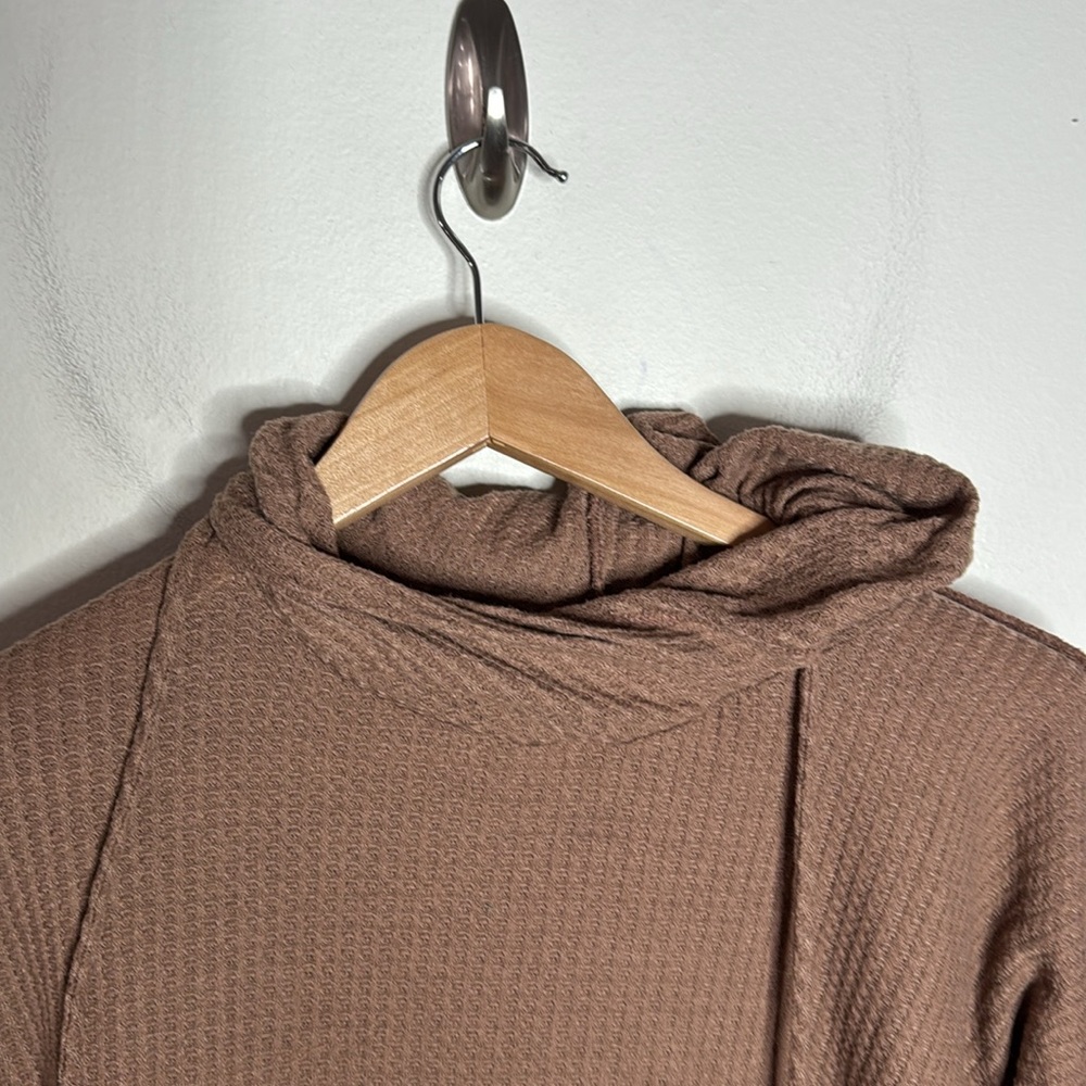 Talulah Tan Relaxed Knit Thermal Waffle Hoodie Size S - Picture 3 of 10